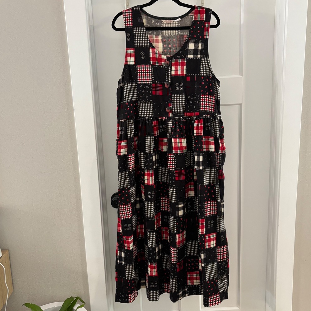 Vintage Cotton Gotcha Covered Patchwork Button Down Midi Dress SZ 16 Made in USA